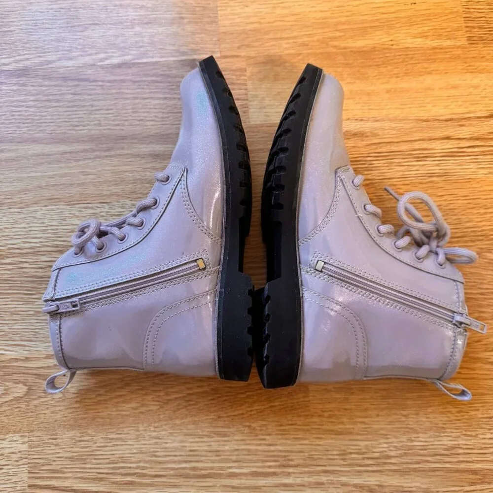 UGG Girl’s Boots in Shimmery Pink Patent Leather - Size 4.